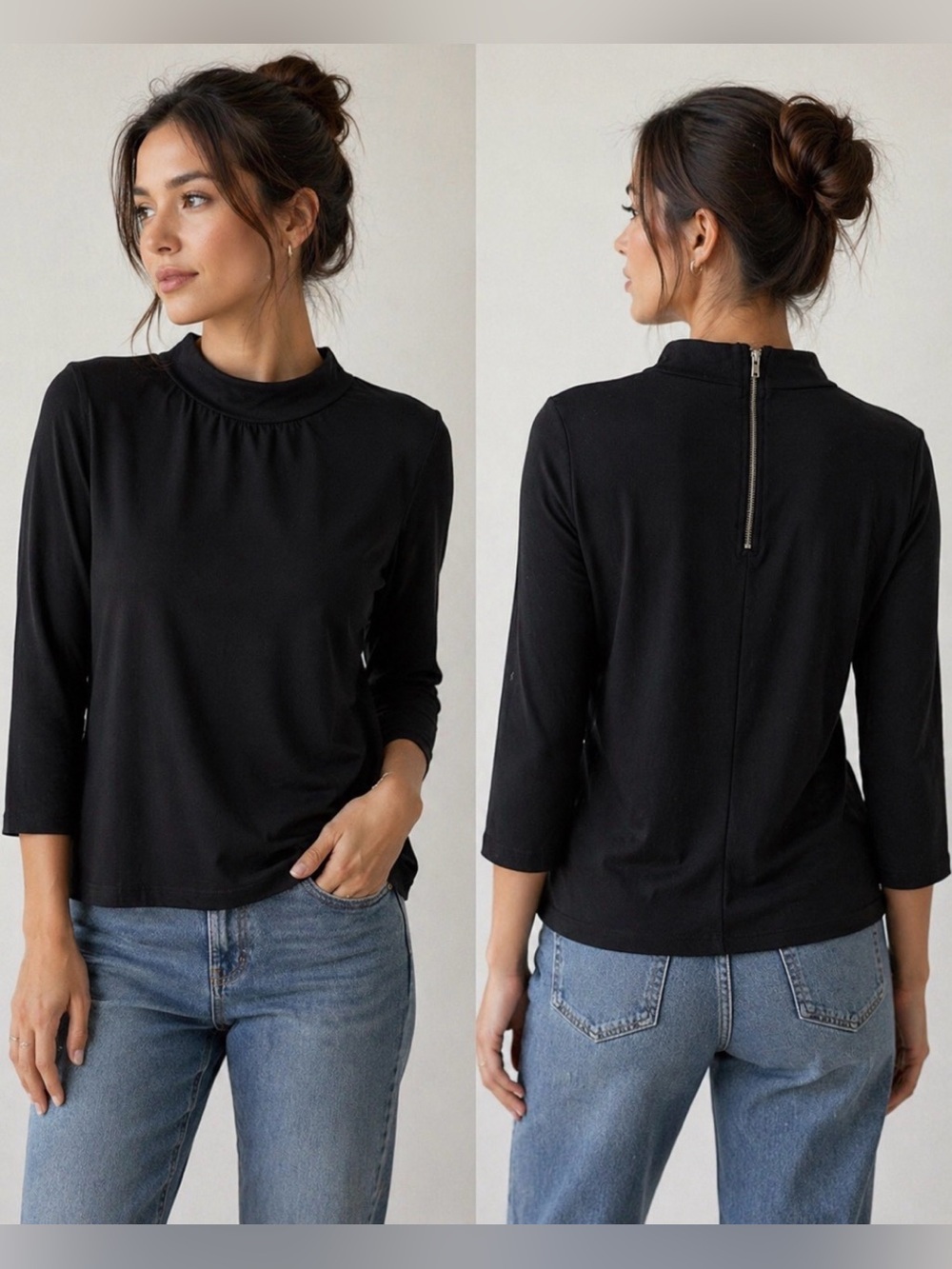 vero moda black long sleeve back zipper blouse size small